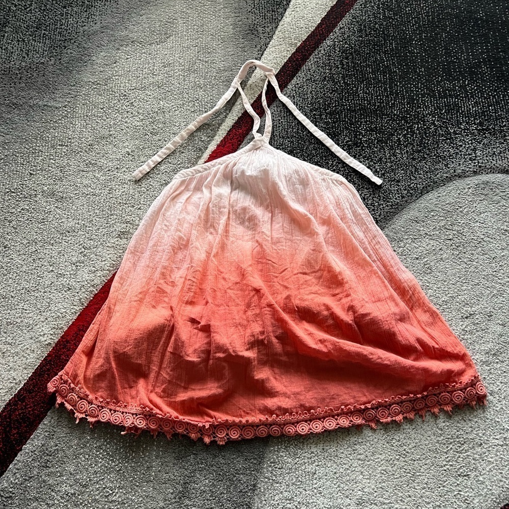 Tularosa Ombre Pink Crochet Halter Neck Mini Dress